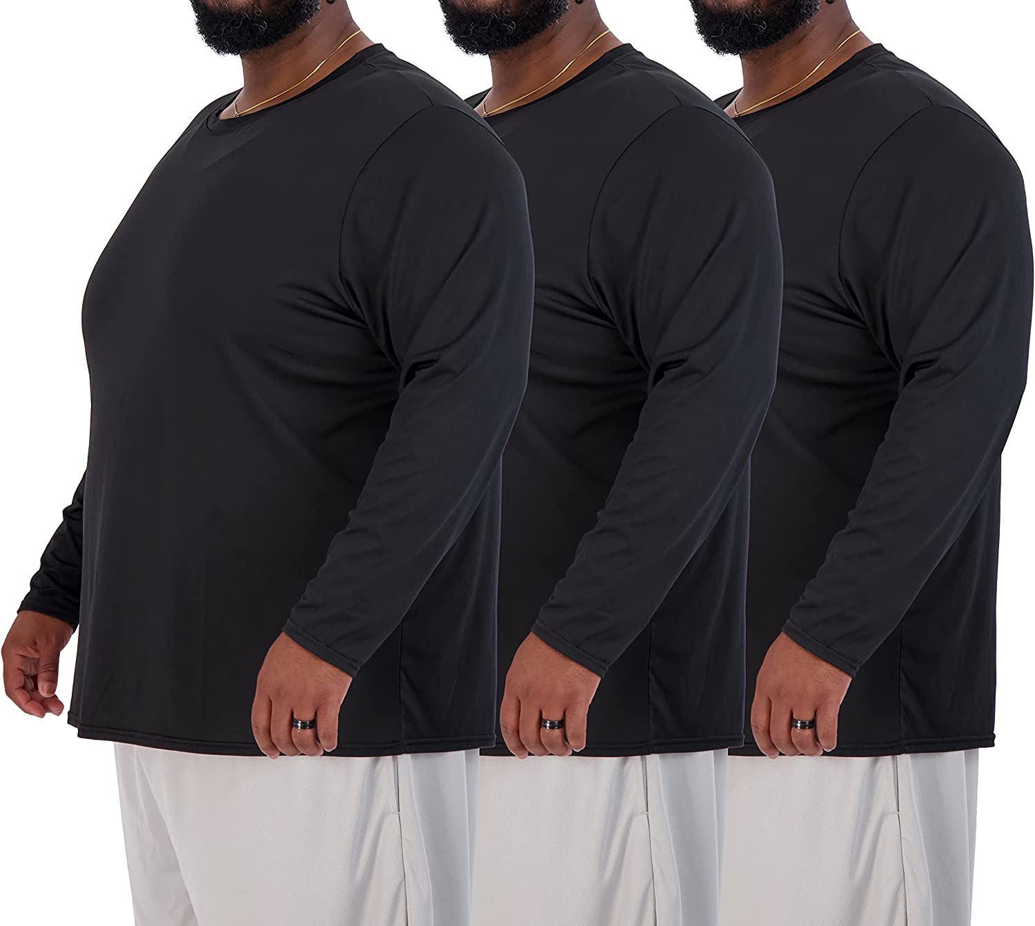 3 Pack: Men’s Big & Tall Tech Stretch Long-Sleeve & Short-Sleeve Dry-Fit T-Shirt - Image 5